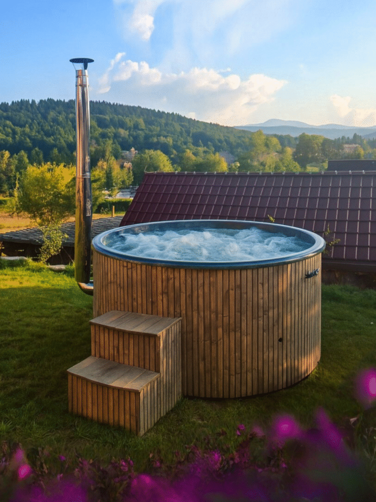 Jacuzzi / drewniana balia z widokiem na góry w Lądku-Zdroju